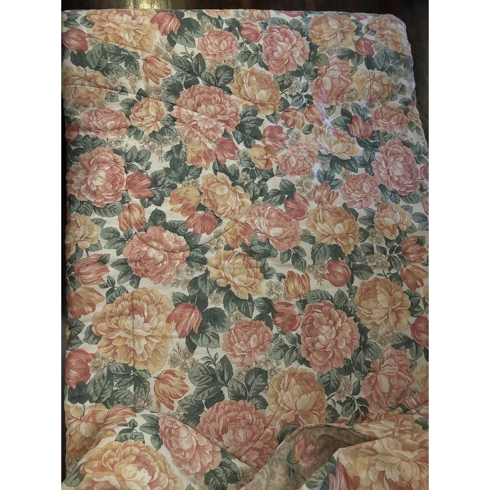 Dan River Reversible Floral Comforter Peony Rose Print Made In USA Bedding 86x86